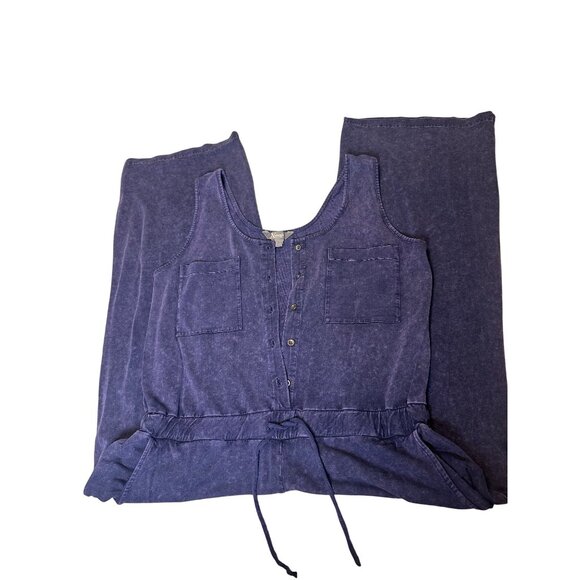 Natural Reflections Women's L Wide Leg Cropped Jersey Knit Blue Jumpsuit Romper - Picture 8 of 9
